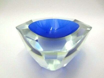 Murano cobalt blue in amber abstract faceted block cut bowl c1960s - Image 5