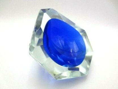 Murano cobalt blue in amber abstract faceted block cut bowl c1960s