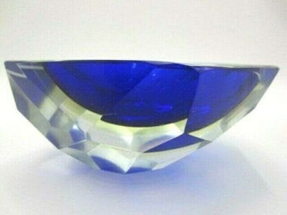 Murano cobalt blue in amber abstract faceted block cut bowl c1960s - Image 6