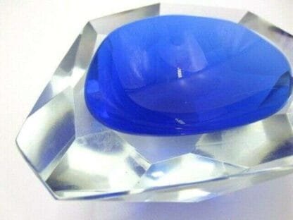 Murano cobalt blue in amber abstract faceted block cut bowl c1960s - Image 10