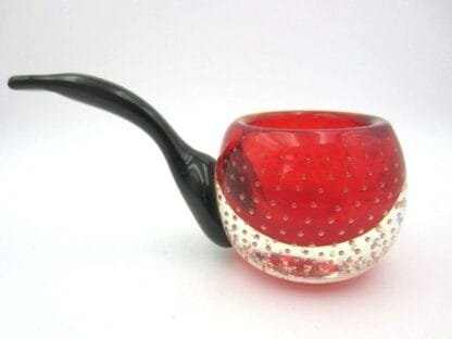 Novelty red art glass controlled bubble bowl in the shape of a Tobacco Pipe - Image 6