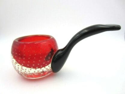 Novelty red art glass controlled bubble bowl in the shape of a Tobacco Pipe - Image 7