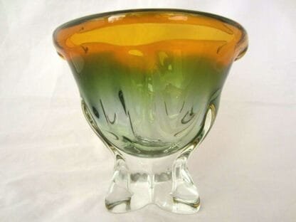 Organic green & orange czech sommerso art glass bowl 70s