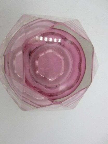 Pink 1970s Murano Vetro Artistico Formia Round faceted art glass bowl /label - Image 8