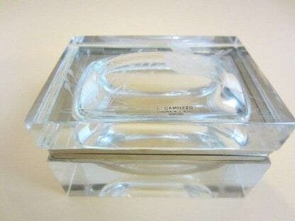 Vintage LUIGI CAMOZZO hand engraved pheasant Murano glass trinket box signed