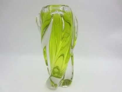 Xl vintage acid lime sommerso hand made twisted sculptural art glass vase czech - Image 4