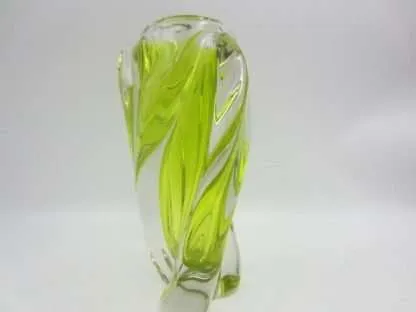 Xl vintage acid lime sommerso hand made twisted sculptural art glass vase czech - Image 6