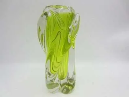 Xl vintage acid lime sommerso hand made twisted sculptural art glass vase czech - Image 7