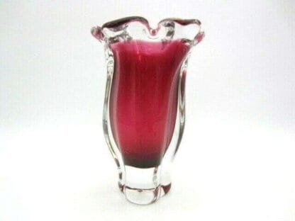 Attractive hand blown Chribska sommerso style pink art glass tulip bud vase - Image 3