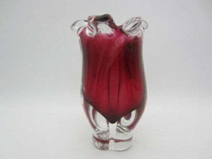 Attractive hand blown Chribska sommerso style pink art glass tulip bud vase - Image 5