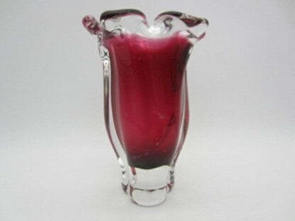 Attractive hand blown Chribska sommerso style pink art glass tulip bud vase - Image 6