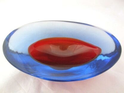 Da Ros Cenedese art glass designer bowl Sommerso blue / red space age Murano - Image 11