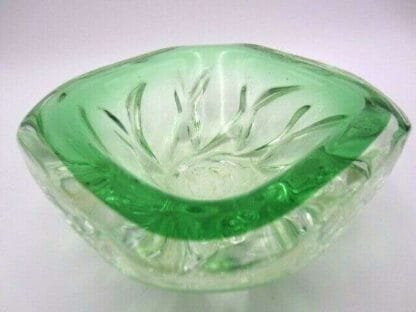 Green organic square Murano or Czech heavy Sommerso art glass bowl