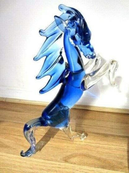 Licio Zanetti Murano dramatic rearing horse sculpture blue sommerso art glass - Image 9