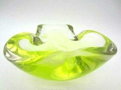 Mid Century Murano Sommerso bright yellow and UV Biomorphic Art Glass Bowl Dish - Image 4