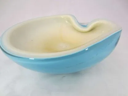 Murano sommerso Barbini opaline bowl Petrol Blue white & gold aventurine Large