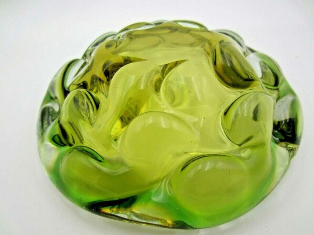 Archimede Seguso yellow green jelly mould art glass sommerso bowl ...