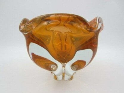 Five sided orange sommerso freeform art glass chribska bowl - Image 3