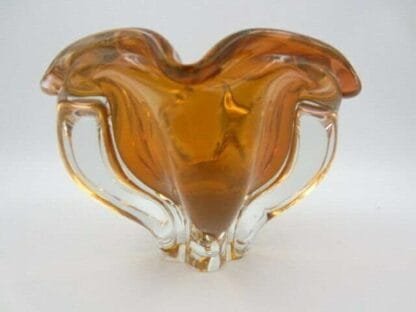 Five sided orange sommerso freeform art glass chribska bowl