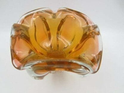 Five sided orange sommerso freeform art glass chribska bowl - Image 7