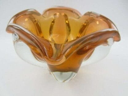 Five sided orange sommerso freeform art glass chribska bowl - Image 10