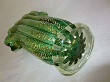 Green Cordonato d'Oro art glass fan vase Murano Barovier Toso 24k Gold sommerso - Image 6