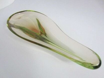 Large teardrop fruit bowl trinket dish pinks greens 60s handmade Czech or Murano - Image 3