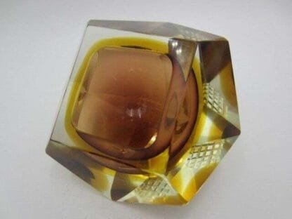 Mandruzzato Murano faceted brown and golden amber Sommerso art glass bowl - Image 3