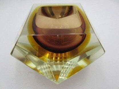 Mandruzzato Murano faceted brown and golden amber Sommerso art glass bowl - Image 4