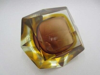 Mandruzzato Murano faceted brown and golden amber Sommerso art glass bowl