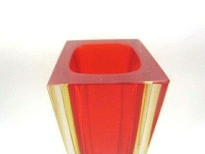 Murano mandruzzato sommerso faceted red amber mid-century art glass vase - Image 7