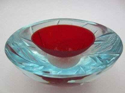 Vintage Italian red Murano Mandruzzato glass geode bowl oval shape hand engraved - Image 3