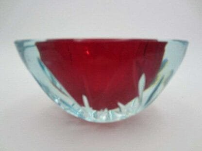 Vintage Italian red Murano Mandruzzato glass geode bowl oval shape hand engraved - Image 4