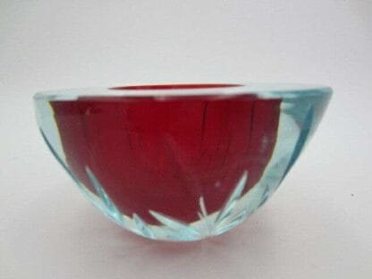 Vintage Italian red Murano Mandruzzato glass geode bowl oval shape hand engraved - Image 5