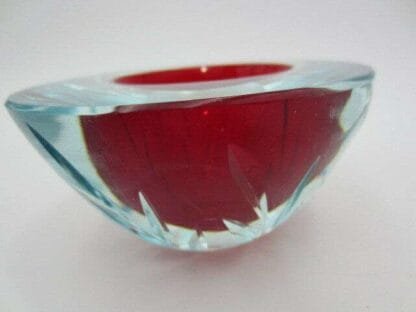 Vintage Italian red Murano Mandruzzato glass geode bowl oval shape hand engraved - Image 6