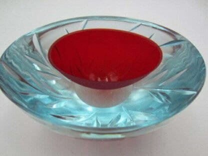 Vintage Italian red Murano Mandruzzato glass geode bowl oval shape hand engraved - Image 7