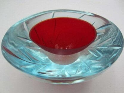 Vintage Italian red Murano Mandruzzato glass geode bowl oval shape hand engraved - Image 8