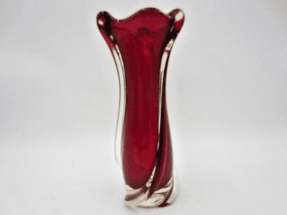 Vintage Murano twisted ribbed red art glass vase sommerso 60s - Image 3