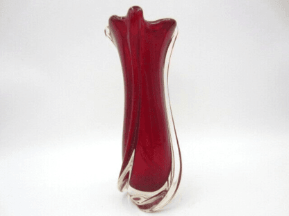 Vintage Murano twisted ribbed red art glass vase sommerso 60s - Image 4