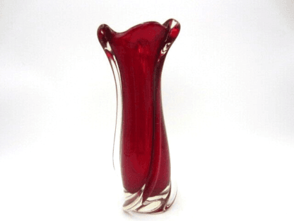 Vintage Murano twisted ribbed red art glass vase sommerso 60s - Image 5