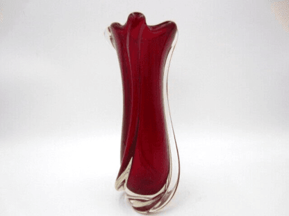 Vintage Murano twisted ribbed red art glass vase sommerso 60s