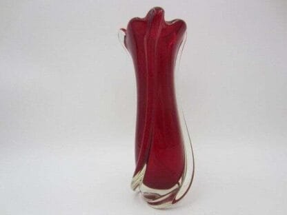 Vintage Murano twisted ribbed red art glass vase sommerso 60s - Image 6