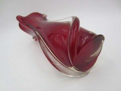 Vintage Murano twisted ribbed red art glass vase sommerso 60s - Image 8