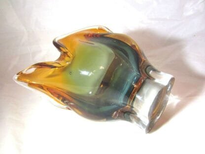 sommerso cats head art glass bowl STUNNING green & orange Josef Hospodka - Image 3