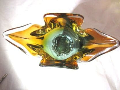 sommerso cats head art glass bowl STUNNING green & orange Josef Hospodka - Image 4