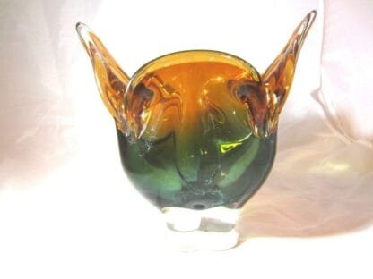 sommerso cats head art glass bowl STUNNING green & orange Josef Hospodka - Image 5