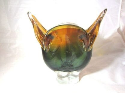 sommerso cats head art glass bowl STUNNING green & orange Josef Hospodka