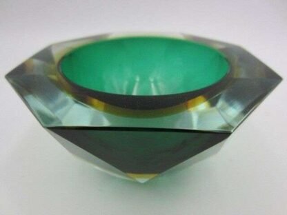 Murano seguso faceted green amber space age diamond cut round bowl c60s - Image 3