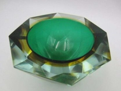 Murano seguso faceted green amber space age diamond cut round bowl c60s - Image 4