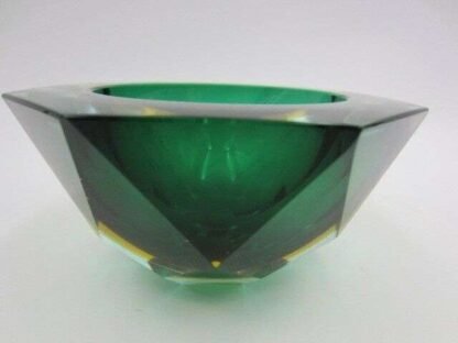 Murano seguso faceted green amber space age diamond cut round bowl c60s - Image 5